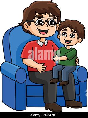 Sohn sitzt auf Vathers Lap Cartoon Colored Clipart Stock Vektor