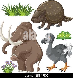 Illustration verschiedener ausgestorbener Tiere Stock Vektor