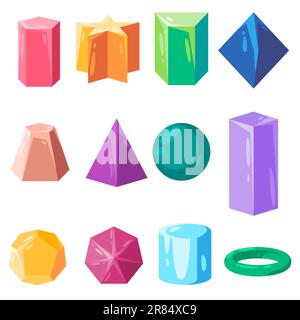 Geometrische Form Pink-Gelb-Grün-Blau-Braun- und Purpurfarben-Kollektion Stock Vektor