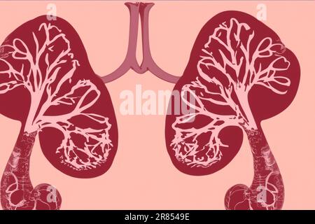 Niere. Menschlicher Nierenquerschnitt. Menschliche Niere. Menschliche Nierensteine Medizinisches Konzept. Schöne abstrakte Nieren mit Nebel-Staub-Konzept Stockfoto