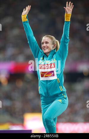 Sally Pearson bei der Preisverleihung und bei der Leichtathletik-Weltmeisterschaft 2017 in London. Stockfoto