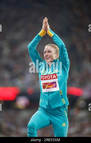 Sally Pearson bei der Preisverleihung und bei der Leichtathletik-Weltmeisterschaft 2017 in London. Stockfoto