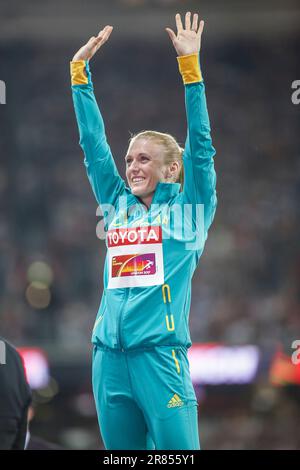 Sally Pearson bei der Preisverleihung und bei der Leichtathletik-Weltmeisterschaft 2017 in London. Stockfoto