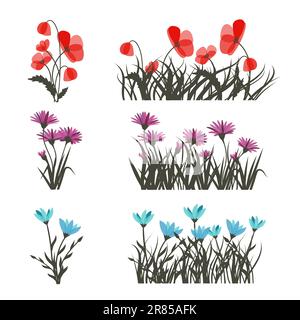 Set von Frühlingsgärten Blumen isoliert auf Weiß. Vektorblümchenelemente für Design. Stock Vektor