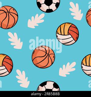 Sportball nahtloser Mustervektor Ball Fußball Basketball Volleyball, Stock Vektor