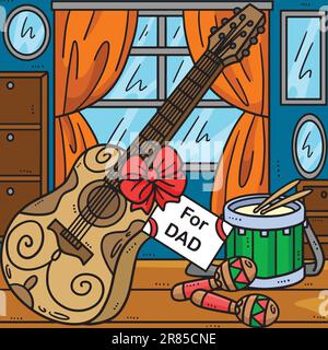 Vatertag Geschenk Gitarre Farbiger Cartoon Stock Vektor