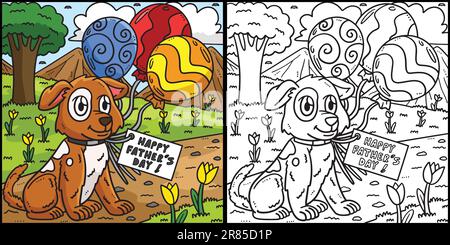 Vatertagshund mit Ballons Illustration Stock Vektor
