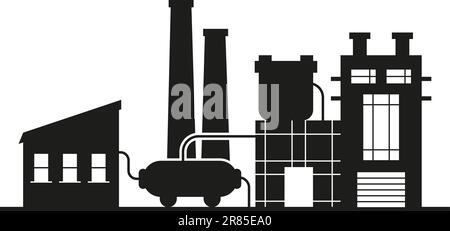 Vektorset für Fabrik, Fertigung und Pflanzen. Ölraffinerie. Werkseitige Silhouettensymbole. Industrielager. Stock Vektor