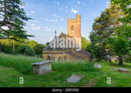 Die Pfarrkirche St. Andrew aus dem 19. Jahrhundert im Dorf Corton Denham, Somerset, England. Stockfoto