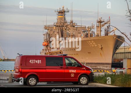 Danzig, Polen, Juni 17. 2023 USNS Joshua Humphreys (T-AO-188) ein Nachschuböler der US-Marine der Klasse Henry J. Kaiser ist im Hafen von Gdynia, Polen, zu sehen am 17. Juni 2023 erhöhte Aktivität amerikanischer und anderer NATO-Staaten Kriegsschiffe in der Ostsee steht in direktem Zusammenhang mit Russlands Krieg gegen die Ukraine, Credit: Vadim Pacajev/Alamy Live News Stockfoto