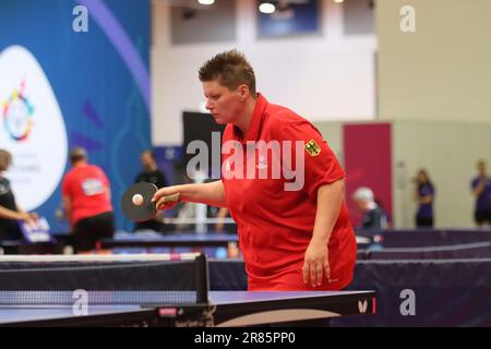 Berlin, Deutschland, 19. Juni 2023. Kim Seidenberg aus Deutschland während Tischtennis bei den Olympischen Sonderspielen Berlin 2023. Kredit: Fabideciria. Kredit: Fabideciria/Alamy Live News Kredit: Fabideciria/Alamy Live News Stockfoto