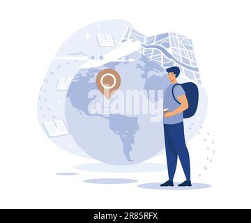 Bildungstourismus-Konzept, berufliches Lernen, Business Coach, Studentengruppe, Ausbildung im Ausland, Flache Vektoren, moderne Illustration Stock Vektor