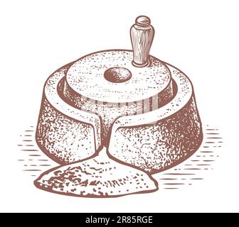 Manueller alter Mühlstein. Gravierstil. Darstellung des Skizzenvektors Stock Vektor