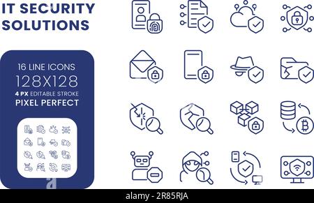 IT-Sicherheitslösungen – Lineare Desktopsymbole Stock Vektor