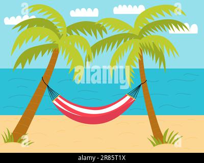 Vector Sandstrand mit Palmen und Hängematte Stock Vektor