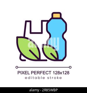 Biologisch abbaubares Plastik Pixel Perfect RGB-Farbsymbol Stock Vektor