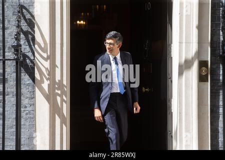 London, England, Großbritannien. 19. Juni 2023. Der britische Premierminister RISHI SUNAK begrüßt den schwedischen Premierminister Ulf Kristersson in der Downing Street 10. (Kreditbild: © Tayfun Salci/ZUMA Press Wire) NUR REDAKTIONELLE VERWENDUNG! Nicht für den kommerziellen GEBRAUCH! Stockfoto