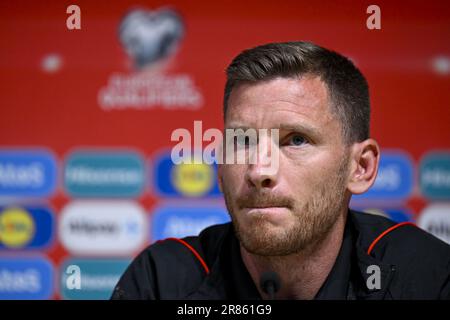 Tallinn, Estland. 19. Juni 2023. Der belgische Jan Vertonghen wurde auf einer Pressekonferenz der belgischen Fußballnationalmannschaft Red Devils am Montag, den 19. Juni 2023 in Tallinn (Estland) zur Vorbereitung des Spiels gegen Estland gefilmt. BELGA PHOTO DIRK WAEM Credit: Belga News Agency/Alamy Live News Stockfoto