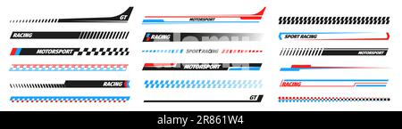 Sportstreifen. Vinylaufkleber Turbo Power, Speed und Drift für PKW und Lkw. Vector-Rennwagen-Aufkleber isoliertes Set. Fahrzeug rot und blau tun Stock Vektor