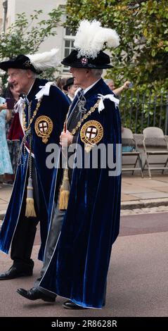 Windsor, Berkshire, Großbritannien. 19. Juni 2023. Ehemaliger konservativer Ministerpräsident und Ritter des Garters (R), Sir John Major, heute bei der Garter-Zeremonie im Schloss Windsor. Kredit: Maureen McLean/Alamy Live News Stockfoto