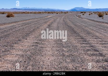 Puna - Fahrt durch eine bizarre, aber wunderschöne Landschaft mit einem Feld aus Bimsstein, vulkanischen Felsen und Sanddünen im Norden Argentiniens Stockfoto