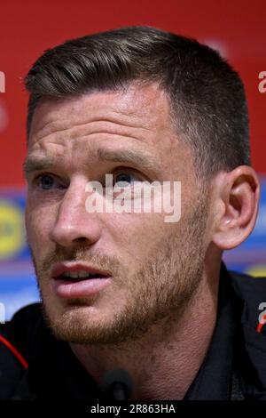 Tallinn, Estland. 19. Juni 2023. Der belgische Jan Vertonghen wurde auf einer Pressekonferenz der belgischen Fußballnationalmannschaft Red Devils am Montag, den 19. Juni 2023 in Tallinn (Estland) zur Vorbereitung des Spiels gegen Estland gefilmt. BELGA PHOTO DIRK WAEM Credit: Belga News Agency/Alamy Live News Stockfoto