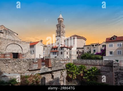 Split Old Town in Kroatien bei Sonnenuntergang. Stockfoto