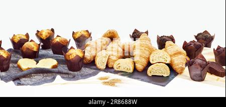 Muffins und Croissants im Café Stockfoto