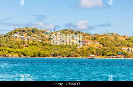 Panorama der Bucht, Mayreau Insel, St. Vincent und die Grenadinen, Westindischen Inseln, Karibik Stockfoto