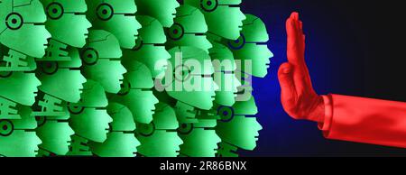 Kontrolle der KI und Eindämmung des Wachstums der Technologie der künstlichen Intelligenz und Verbot der Technologie für maschinelles Lernen oder neuronale Netzwerke als Deep Stockfoto