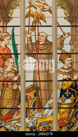 König Franziskus I. von Frankreich (1494-1547) und seine Frau Eleanor von Österreich (1498-1558) gebetet. Chromolithographen von Franz Kellerhoven nach einem Detail eines Buntglasfensters in der Kirche St. Gudula, Brüssel. "Les Arts au Moyen Age et a l'Epoque de la Renaissance" von Paul Lacroix. Paris, 1877. Stockfoto