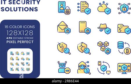 IT-Sicherheitslösungen Gradient Fill Desktop-Symbole Stock Vektor