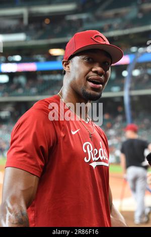 Cincinnati Reds Rechtspfeldspieler will Benson (30) vor dem MLB-InterLeague-Spiel zwischen den Cincinnati Reds und den Houston Astros am Freitag, den 16. Juni, Stockfoto