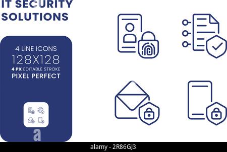 Cyber Security Solutions Linear Desktop Icons Set Stock Vektor