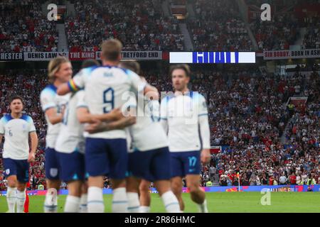 Manchester, Großbritannien. 19. Juni 2023. Goal England *** während des UEFA EURO Qualifiers-Spiels 2024 zwischen England und Nordmazedonien am 19. Juni 2023 in Old Trafford, Manchester, England. Foto von Simon Hall. Nur redaktionelle Verwendung, Lizenz für kommerzielle Verwendung erforderlich. Keine Verwendung bei Wetten, Spielen oder Veröffentlichungen von Clubs/Ligen/Spielern. Kredit: UK Sports Pics Ltd/Alamy Live News Stockfoto