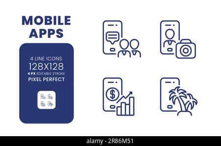 Mobile Apps Lineare Desktop-Symbole Stock Vektor