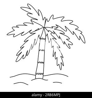 Kokospalme in Sand, Doodle-Stil, flache Vektordarstellung für Kinder Malbuch Stock Vektor