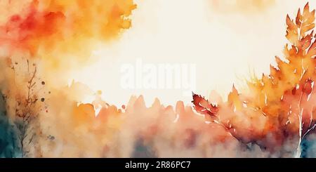 Abstrakter Hintergrund im Herbst mit saisonalen Blättern und Kopierraum. Handgezeichneter Kunsthintergrund in Herbstfarben. Herbstlandschaft. Vektor Stock Vektor