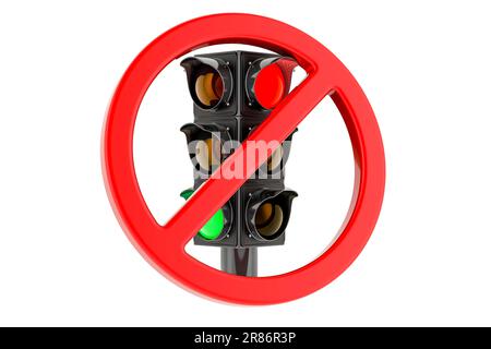 Ampel mit Verbotssymbol, 3D-Rendering auf weißem Hintergrund isoliert Stockfoto