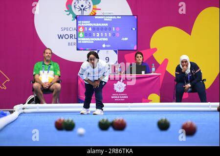 Berlin, Deutschland. 19. Juni 2023. Berlin, Deutschland, Juni 19. 2023: Kuwait gegen Australien während der Sonderolympiade der Weltspiele Berlin 2023 - Bocce Women's Doubles Finals - Messe Berlin. (Ryan Sleiman/SPP) Guthaben: SPP Sport Press Photo. Alamy Live News Stockfoto