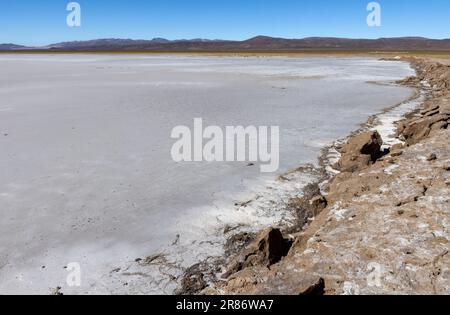 Erkunden Sie die riesigen Salzebenen von Salinas Grandes de Jujuy im Norden Argentiniens auf Ihrer Reise nach Südamerika Stockfoto