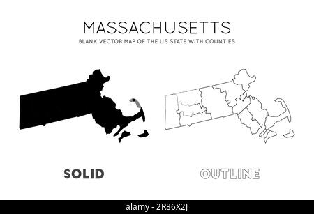 Massachusetts Karte. Leere Vektorkarte des US-Bundesstaates mit Bezirken. Borders of Massachusetts für Ihre Infografik. Vektordarstellung. Stock Vektor