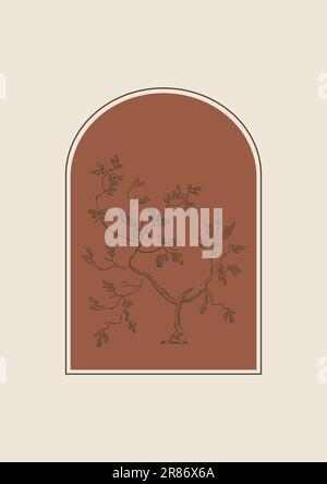 Bäume im Bogen wachsen von Hand gemalte abstrakte Illustrationsposter. Stock Vektor