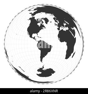 Vector-Weltkarte. Azimutale Gleichflächenprojektion nach Lambert. Geografische Karte mit Breiten- und Längengraden. Zentriert auf 60deg E longitu Stock Vektor