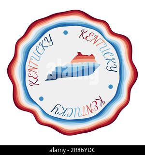 Kentucky Abzeichen. Karte des US-Bundesstaates mit wunderschönen geometrischen Wellen und leuchtend rotem blauem Rahmen. Leuchtendes, rundes Kentucky-Logo. Vektordarstellung. Stock Vektor