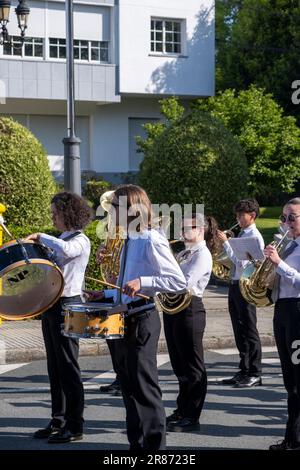 O Pedrouzo, O Pino Galicia, Spanien - 11. Juni 2023. Musiker bei der Feier des Corpus de Arca 2023 Stockfoto