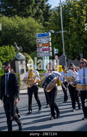 O Pedrouzo, O Pino Galicia, Spanien - 11. Juni 2023. Musiker bei der Feier des Corpus de Arca 2023 Stockfoto