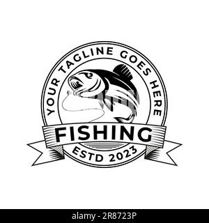 Das Design kann für das Logo des Swamp Lake Angler mit einem Coiled Bass Big Mouth Fish im Retro-Stil verwendet werden Stock Vektor