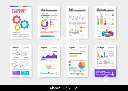 Infografiken. Geschäftsdiagramm. Unternehmensdokumente. Analytics Farbdiagramme. Grafische Informationspräsentation. Vorlage für Statistikblätter. Flach Stock Vektor