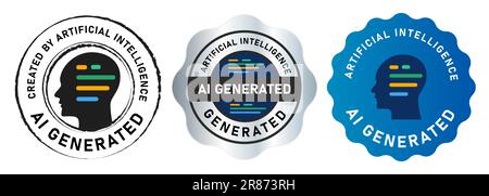 Von KI generiertes Emblem-Label-Badge mit der Kopfzeile des Codes für künstliche Intelligenz-Tags Stock Vektor